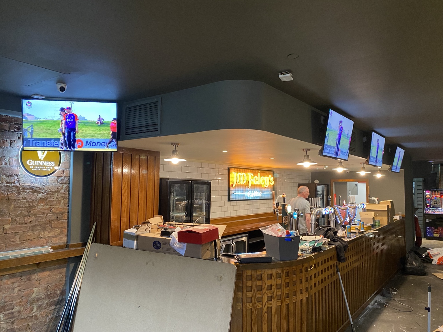 Multiple commercial displays installed throughout a hospitality venue